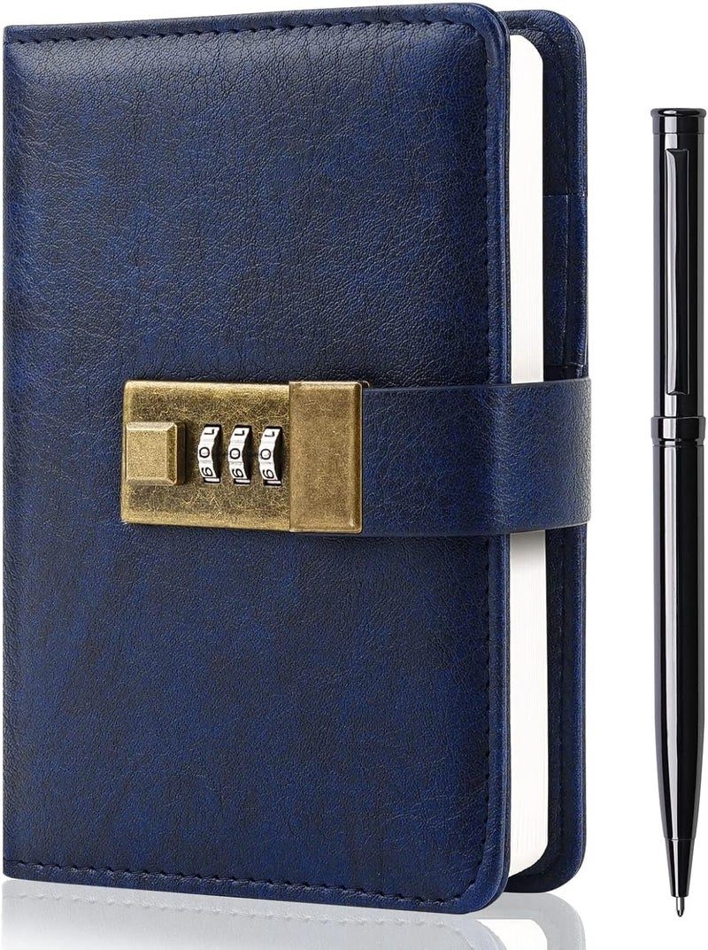 WEMATE Journal with Lock, Diary with Lock, Password Notebook, Pen & Gift Box - Perfect for Men and Women - 4.3X 6.18in Dark Blue Keep Your Secrets Safe - Image 1
